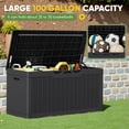 thumbnail image 4 of Outdoor Storage Box 100 Gallon Storage Bin with Lid for Patio Furniture, Garden Tools, Pool Supplies, Lockable, Waterproof and UV Resistant, Black, 4 of 7