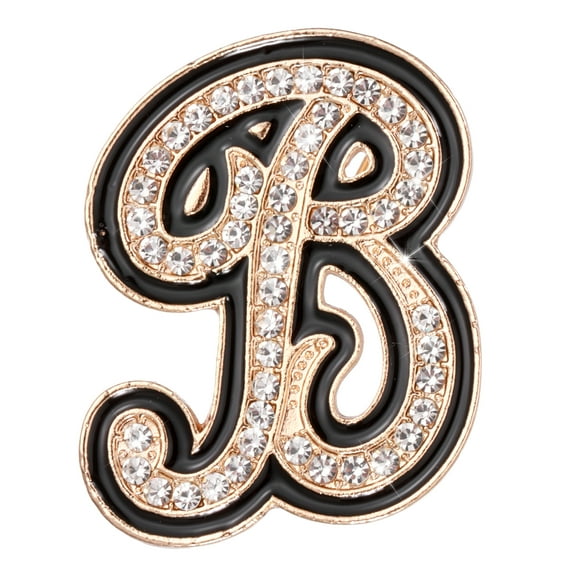Uxcell Rhinestone Letter Brooch Pins, Initial Letter B Broaches Metal Crystal Alphabet A-Z Lapel Pin Black Edge for Women Jewelry Gift Suit Clothes Hat Dress Coat Craft, Gold Tone