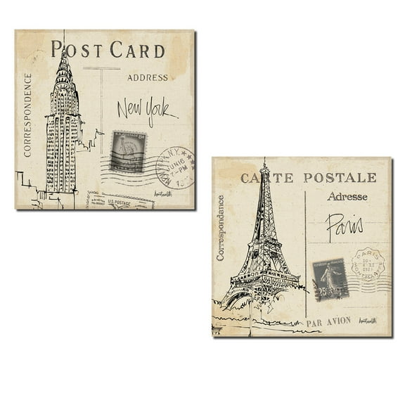 Beige and Black New York and Paris Monument Adult/Teen Decor; 2 - 12" x 12" Unframed Posters