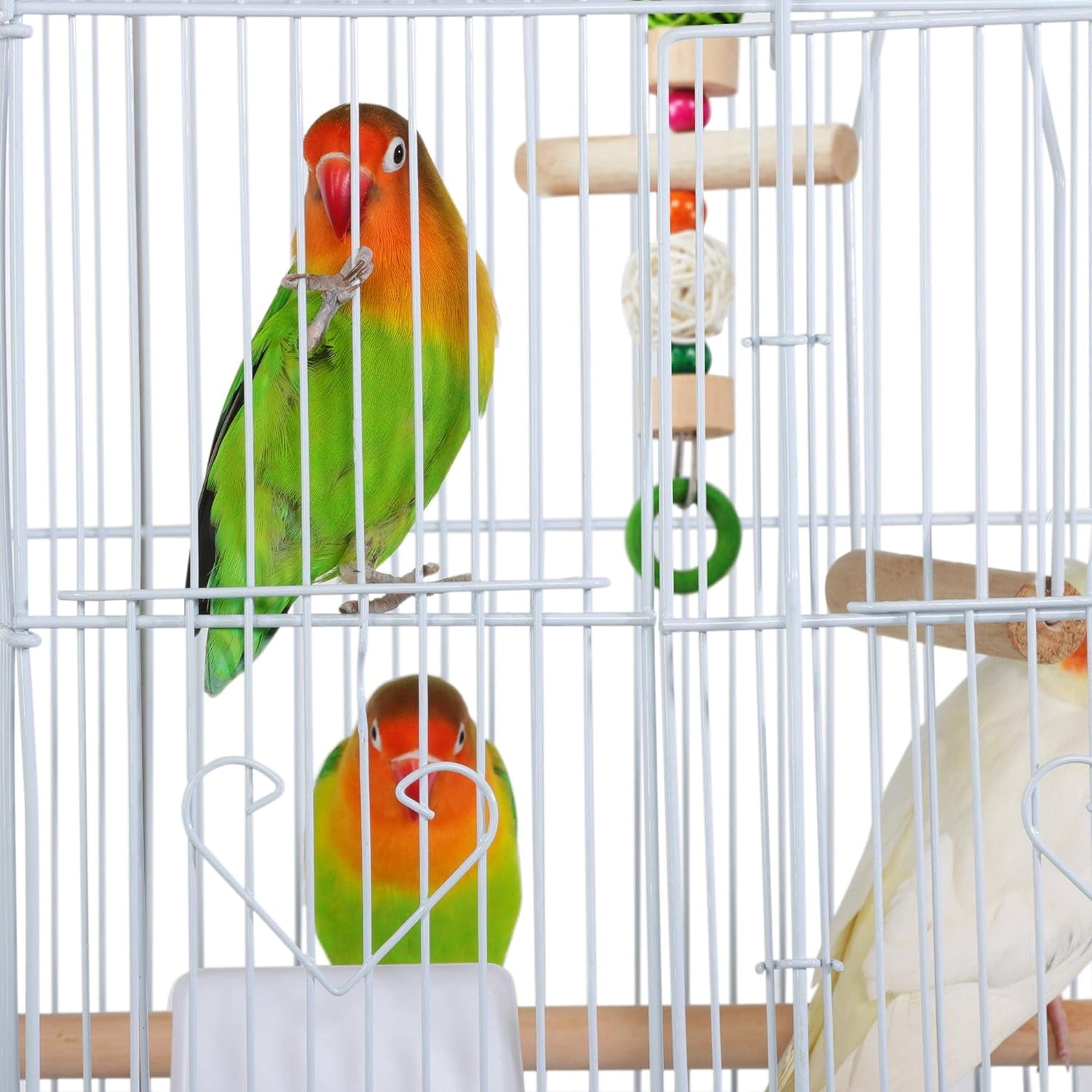 GMNIU 62.4inch Height Metal Roof Top Bird Cage Parrot Cage Parakeet Cage with Rolling Stand for Small Birds, White