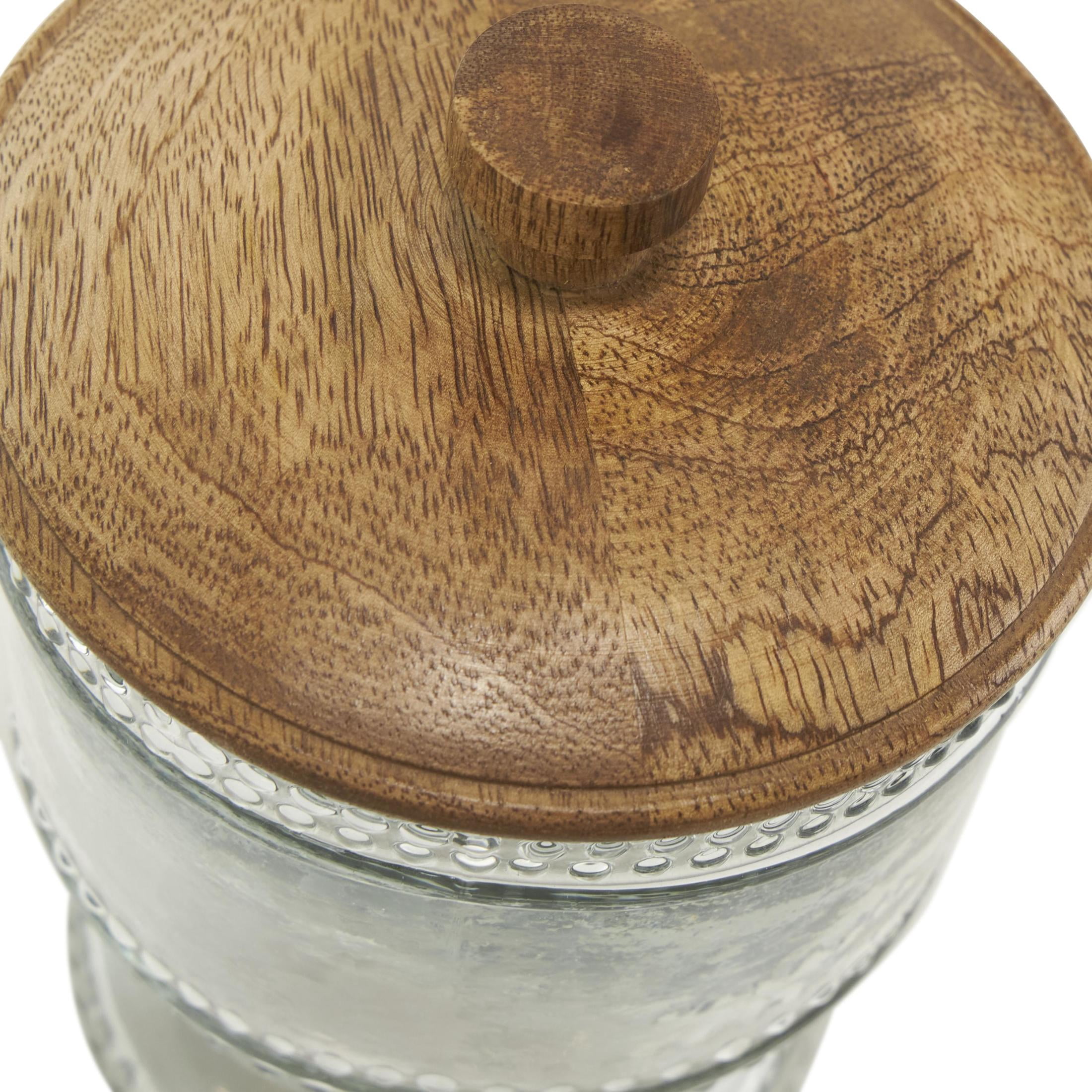 DecMode 8", 7"H Clear Glass Beaded Decorative Jars with Wood Lids, 2-Pieces
