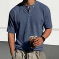 thumbnail image 4 of Mens Waffle Knit Short Sleeve Henley, Lightweight Athletic Fit Tee, Breathable Casual Wear for Summer & Gym, 3XL, 4 of 5