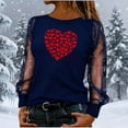 thumbnail image 7 of Valentines Shirts for Women Mesh Sequin Long Sleeve Love Heart Print Graphic T-Shirts Shiny Crewneck Pullover Tops (XXL, Navy), 7 of 7