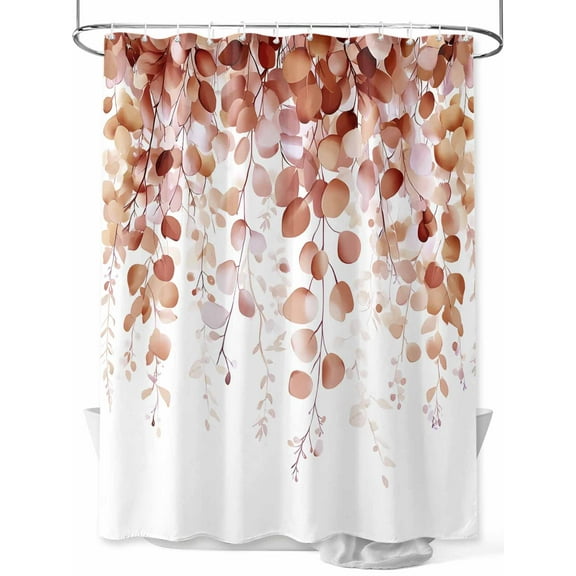Fsddascl Orange Eucalyptus Shower Curtain Set - 48" x 72" Washable Bathtub Curtain with 12 Hooks, Botanical Leaves Branch Spring Summer Waterproof Fabric Stall Shower Curtains for Bathroom/Bathtub