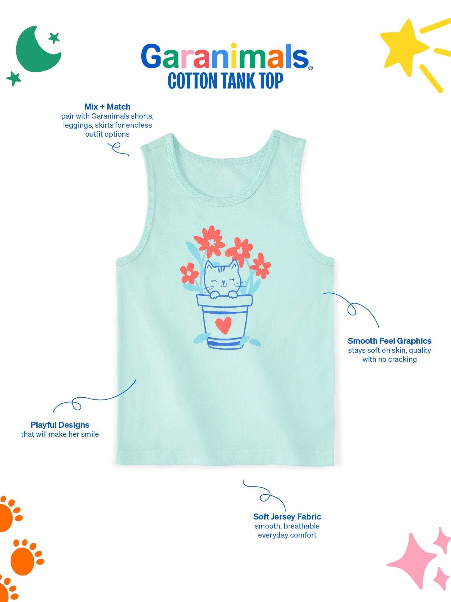 Garanimals Newborn, Baby & Toddler Girl Cotton Graphic Tank Top, Sizes 0-6T
