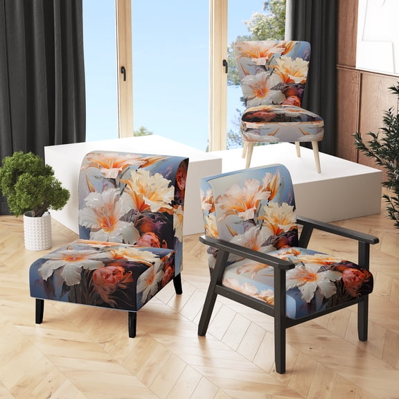 Designart "Birds Of Paradise love II" Peach Floral & Botanical Upholstered Accent Chair - Traditional Arm Chair For Bedroom