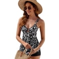 thumbnail image 4 of Defitshape Women's Tankini Set Sexy Swimsuit Beach 2 Piece Bathing Suit Boyleg Shorts Hawaiian Short Ruched Cutout Open Back Fashion Black White Medium, 4 of 4