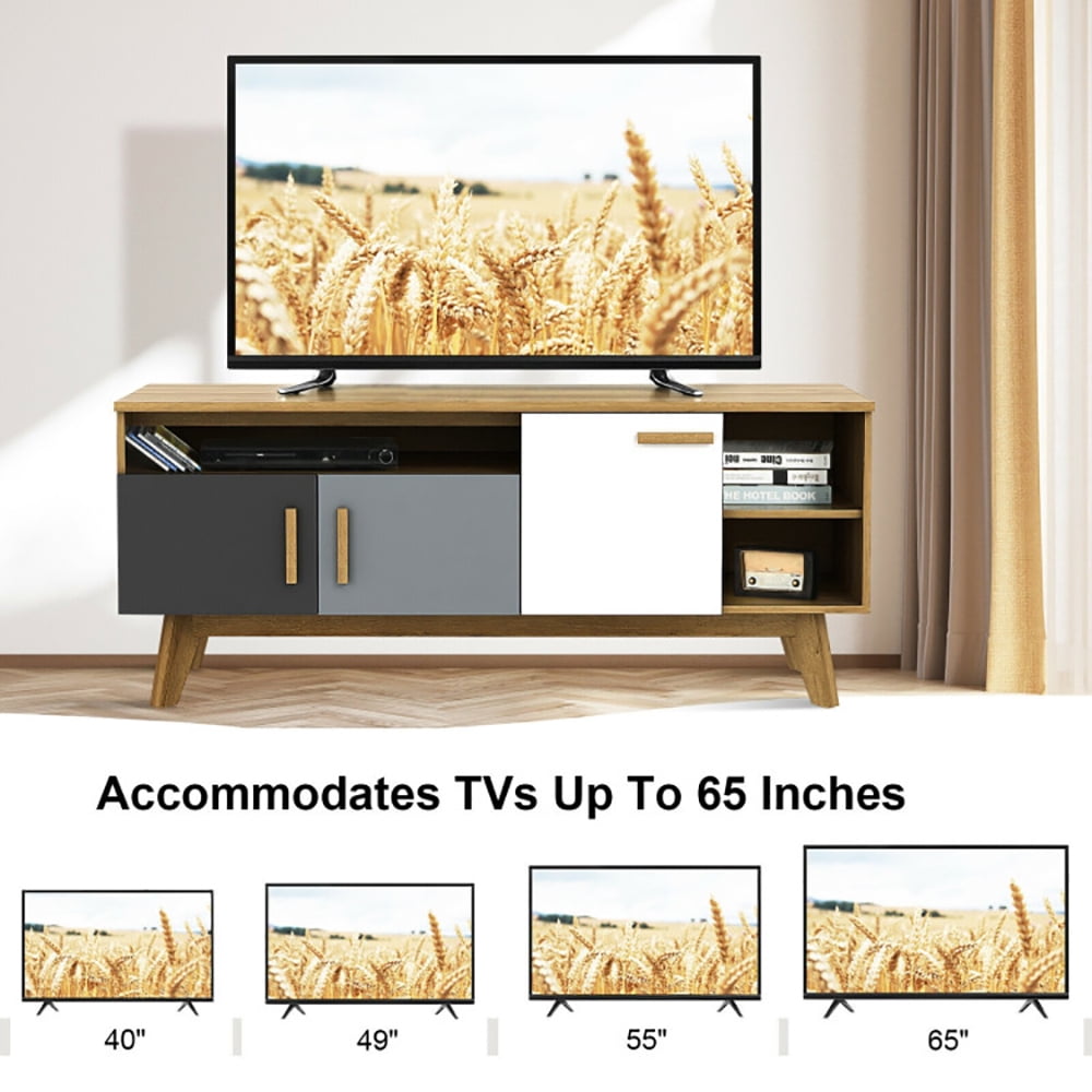 Finihen TV Stand, TV Cabinet, 65 Inch TV Stand with 3 Storage Cabinets and 3 Open Shelves, for Living Room, Bedroom, Grey & White & Black