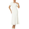 thumbnail image 2 of INSPIRE CHIC Women's Cocktail Dress Floral Embroidered Crewneck Fishtail Midi Formal Evening Dresses 2XL White, 2 of 5
