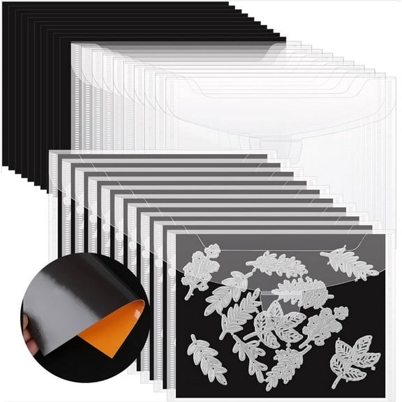 48 Pcs Stamp and Die Storage Pockets with Rubber Magnetic Sheets, Waterproof Reusable Sticker Organizer Receipt Holder Plastic Envelopes for Card Making (5" x 7")
