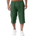 thumbnail image 2 of Migroa Mens Linen Capri Pants Casual Lightweight 3/4 Pants Loose Fit Elastic Waist Drawstring Big And Tall Summer Beach Yoga Shorts with Pockets Green Xl, 2 of 5