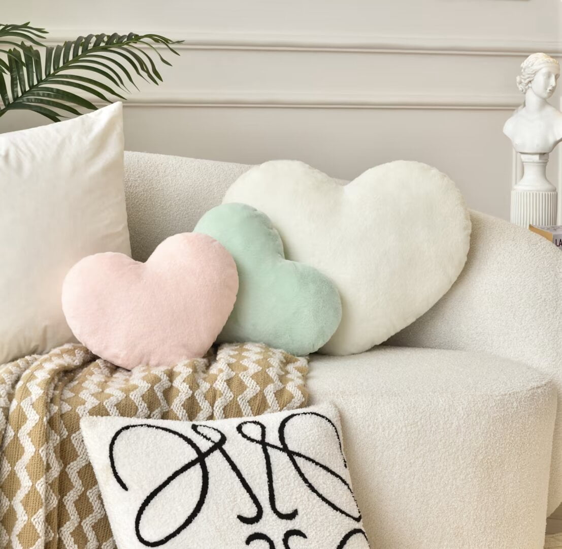 Petrella Cuscino a forma di cuore, grazioso cuscino sfocato per letto
