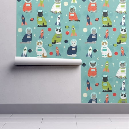 Peel-and-Stick Removable Wallpaper Space Cats Kitty Aerospace Astronaut (Best Hello Kitty Wallpaper)