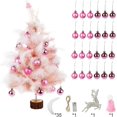 thumbnail image 1 of Mini Christmas Tree with Led Lights, Tabletop Christmas Tree with Balls& Elk, Fairy Feather Artificial Xmas Tree - Pink, 1 of 5