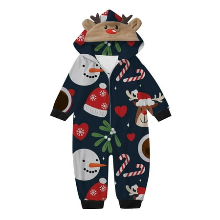 

Family Picture Outfits Leisure Christmas Four Piece Cartoon Printed Hooded Jumpsuit Parent Child Family Gathering Casual Pajamas Set White 3M