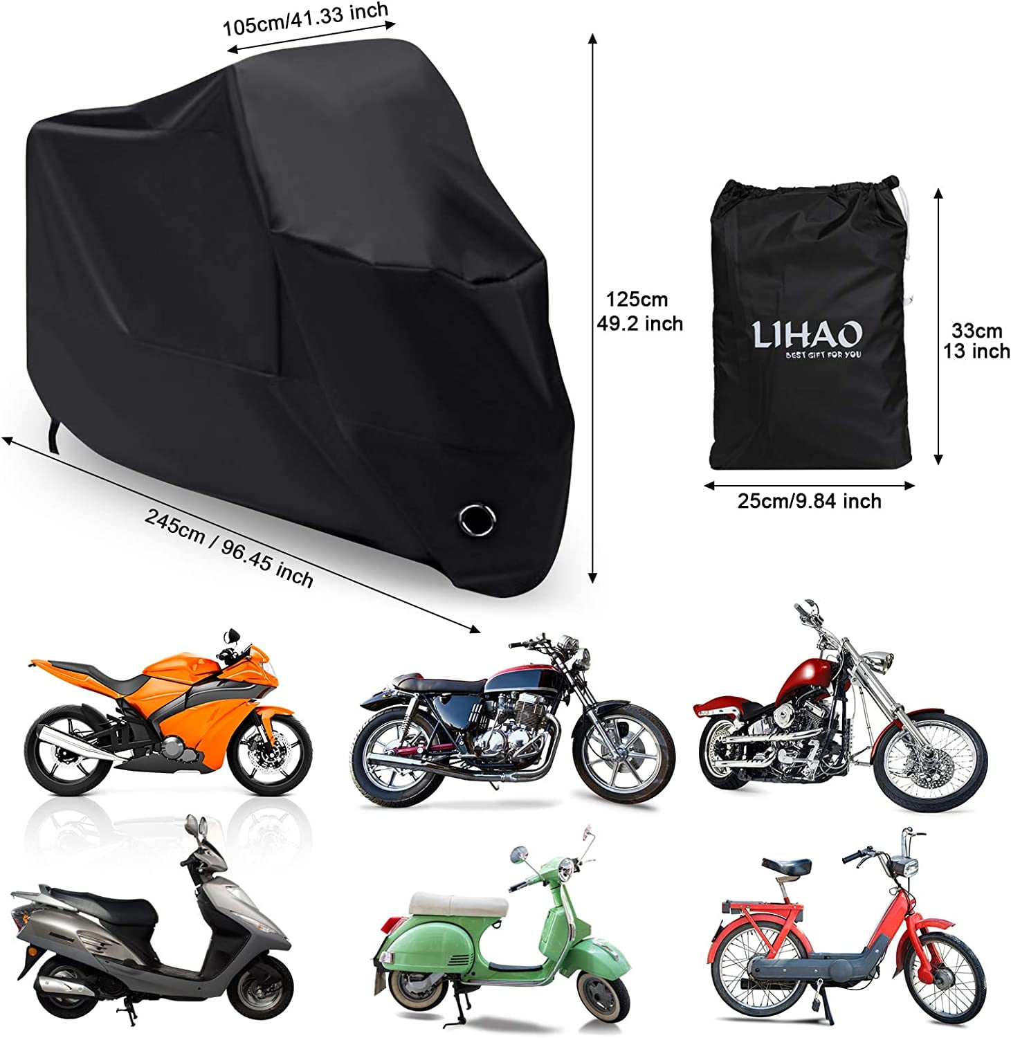 Naler Waterproof Motorcycle Cover Shelter Rain UV All Weather Outdoor Protection & Storage Bag,XL