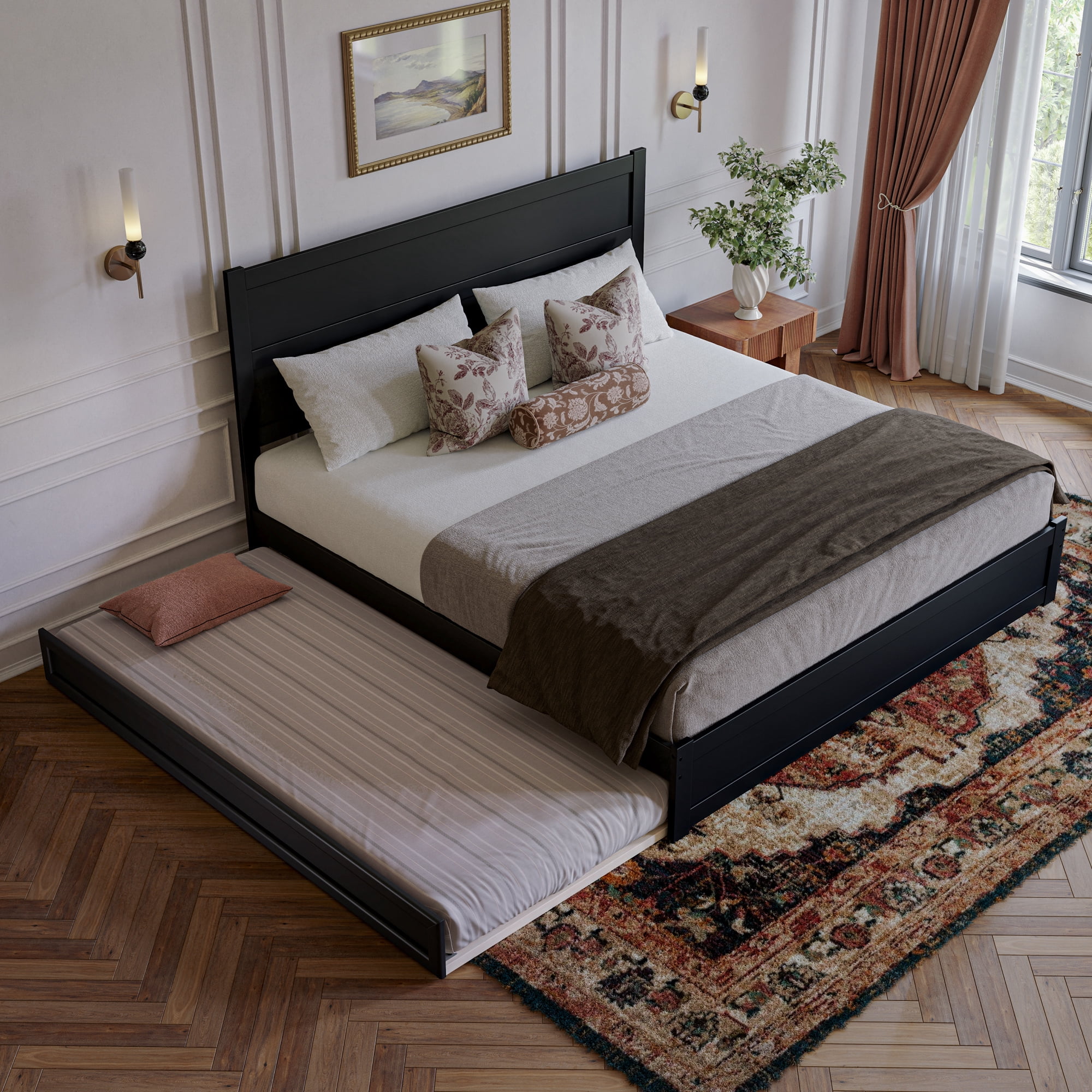 AFI Aveline King Platform Bed with Matching Footboard & Twin XL Trundle, Black
