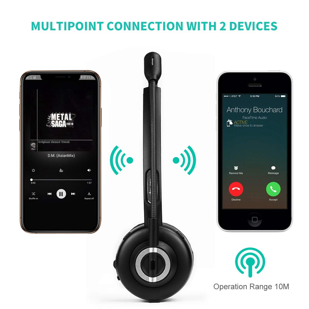 Wireless Headphone for Samsung Galaxy Tab S9 FE/Tab S9 FE Plus/S9 Ultra 14.6" - Microphone Headset Bluetooth Earphone Hands-free Noise Isolation