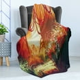 thumbnail image 4 of Fantasy Soft Flannel Fleece Blanket, Colorful Modern Autumn Forest with Blured Special Effects in Vivid Tones Design, Cozy Plush for Indoor and Outdoor Use, 50" x 60", Orange Green, by Ambesonne, 4 of 5