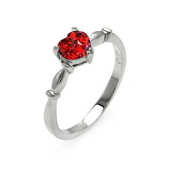 Rhodium Plated 925 Sterling Silver Heart Red January Ring Band Cubic Zirconia Jewelry Female Size 7