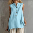 thumbnail image 2 of Zynoxe Womens Cotton Linen Tops Summer Mock Neck Sleeveless Button Up Tank Tops for Daily Wear Casual Flowy Ventilate Side Split Work Business Tops Sky Blue S, 2 of 8