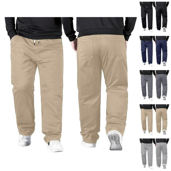 Mens Casual Pants Big And Tall 2026 High Elastic Waist Drawstring Stretch Loose Fit Straight Leg Trousers with Pockets