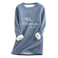 thumbnail image 2 of Jinhomg Casual Fleece Shirts for Women Cute Letter Print Crewneck Sweatshirts Winter Warm Thick Sherpa Lined Loungewear Tunic Tops Blue XXXXL, 2 of 3