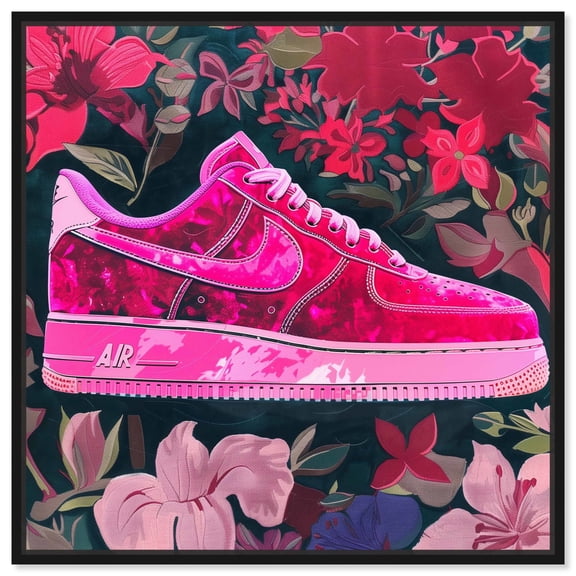 Floral Fabric Sneaker II Canvas Urban Art Prints by Notoriart, Black Frame, 12" x 12"