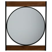 MoDRN Modern Refined Industrial Collection Metal and Wood Wall Mirror, Black and Brown