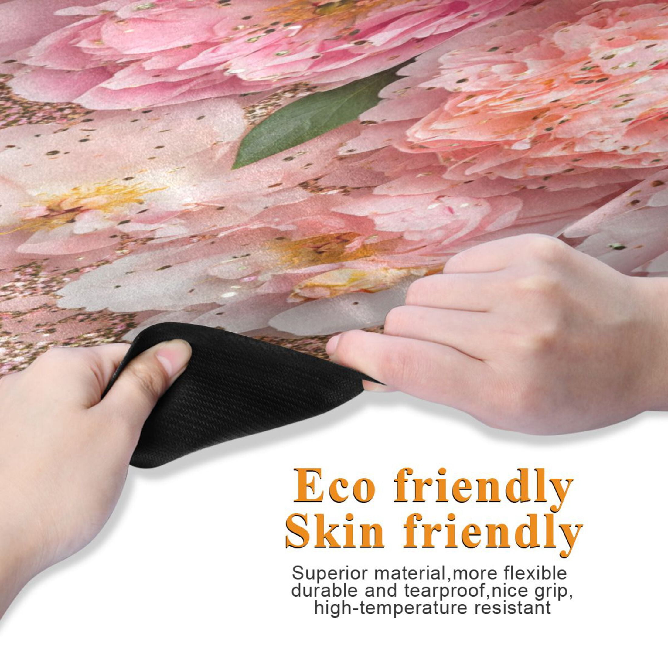 BZSMCE Yoga Mat Women Pink and White Flowers Glitter Fitness Mat