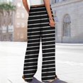 thumbnail image 4 of FUNUONY Flowy Wide Leg Palazzo Pants for Women - High Waist Casual Beach Lounge Stripe Pants Loose Dress Pants Stretchy Trousers Dress Pants Petite Wide Leg Summer Beach Casual Trousers Black L, 4 of 5