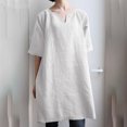 thumbnail image 2 of Leutsin Robe Longue Décontractée pour Femmes à Col en V, Unie, Manches Courtes Mi-Longues, Poches, Longueur Genou, Grande Taille, 2 of 5