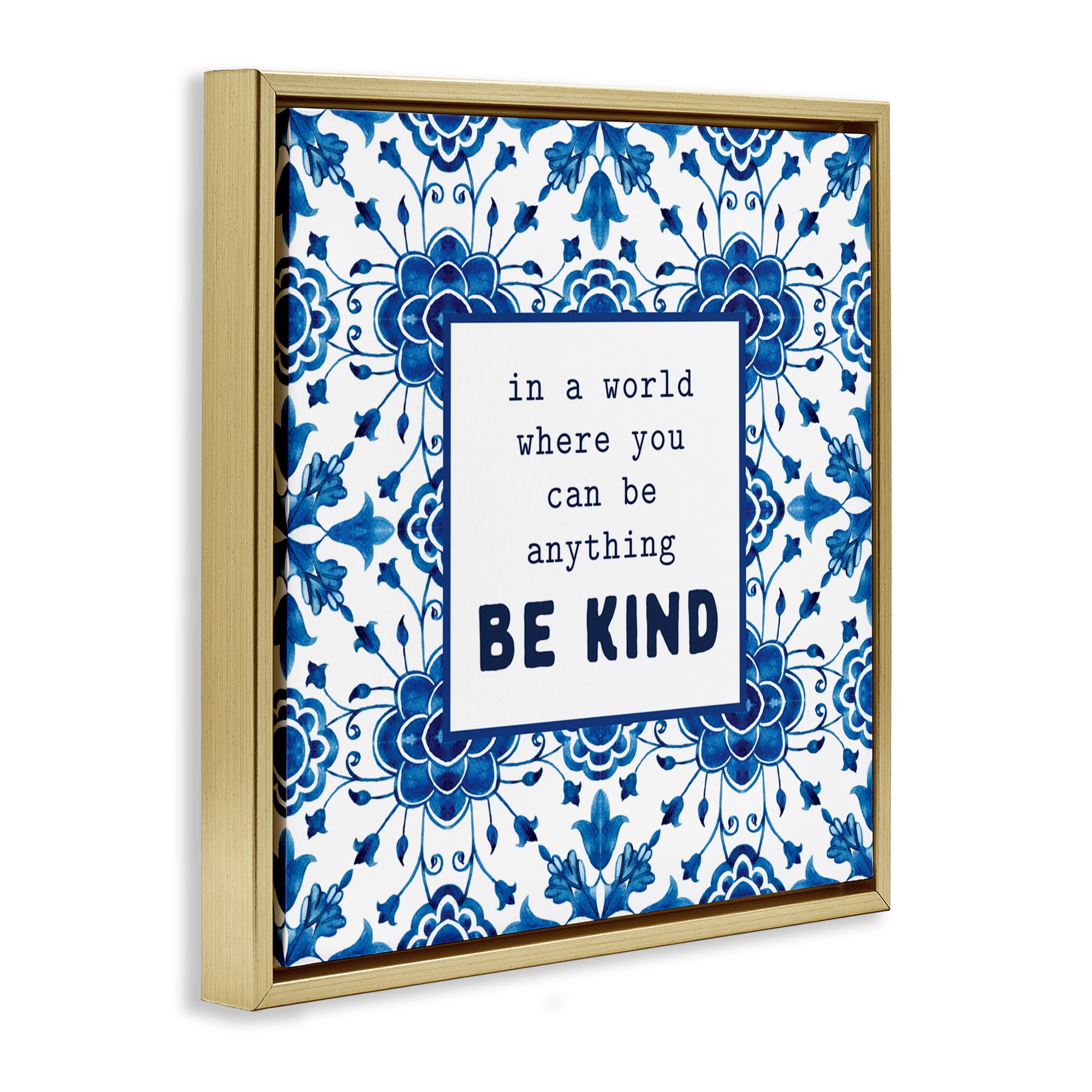 Patterned Be Kind Encouragement Gold Framed Floater Canvas Wall Art, design by Lettered and Lined