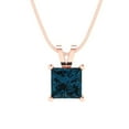 thumbnail image 2 of 3.0 ct Brilliant Princess Cut Solitaire Natural London Blue Topaz 18K Rose Solid Gold Everyday Affordable Designer Necklace Pendant with 18" Chain, 2 of 6