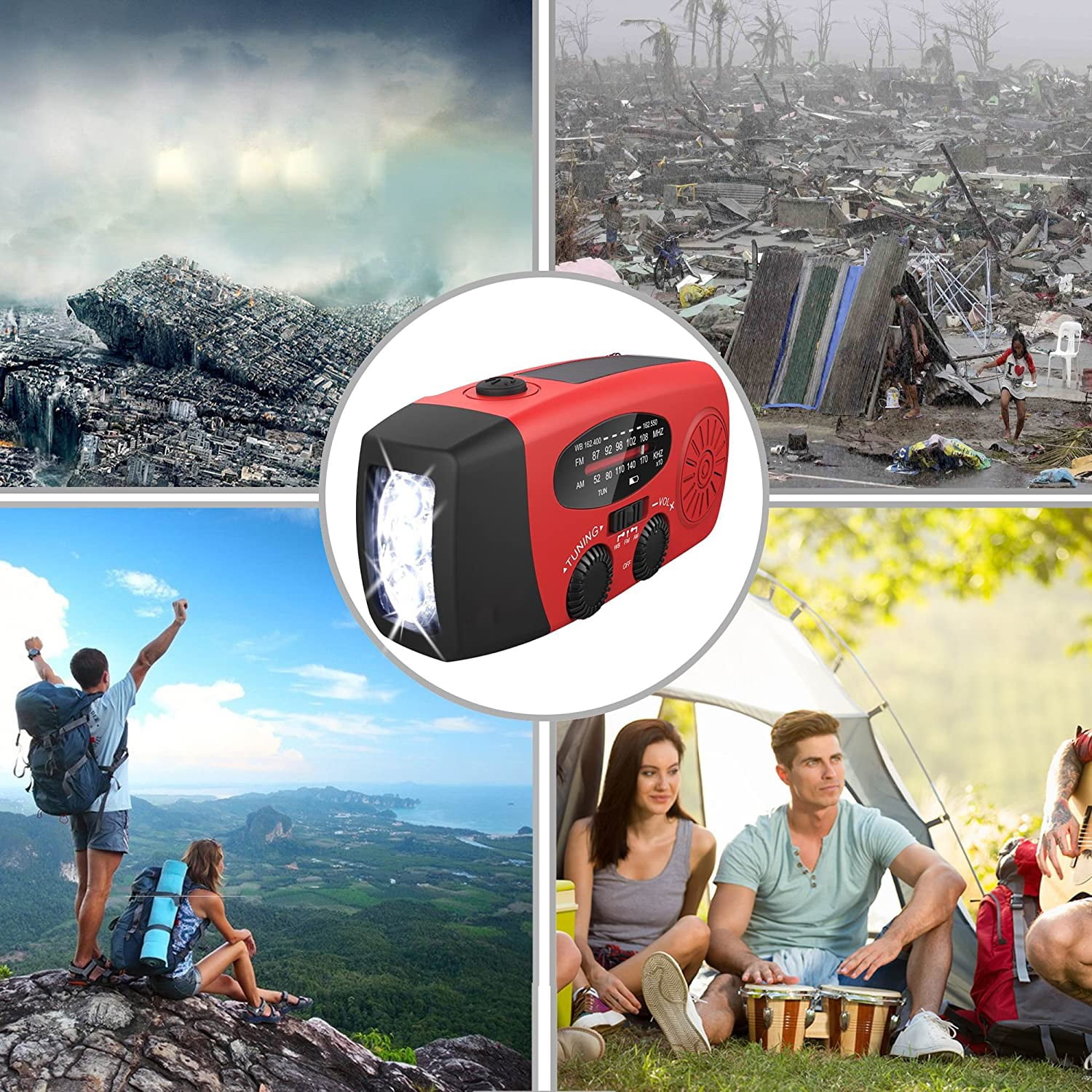 Wewdigi Portable Emergency AM/FM Weather Radio with LED Flashlight, Red, R-10