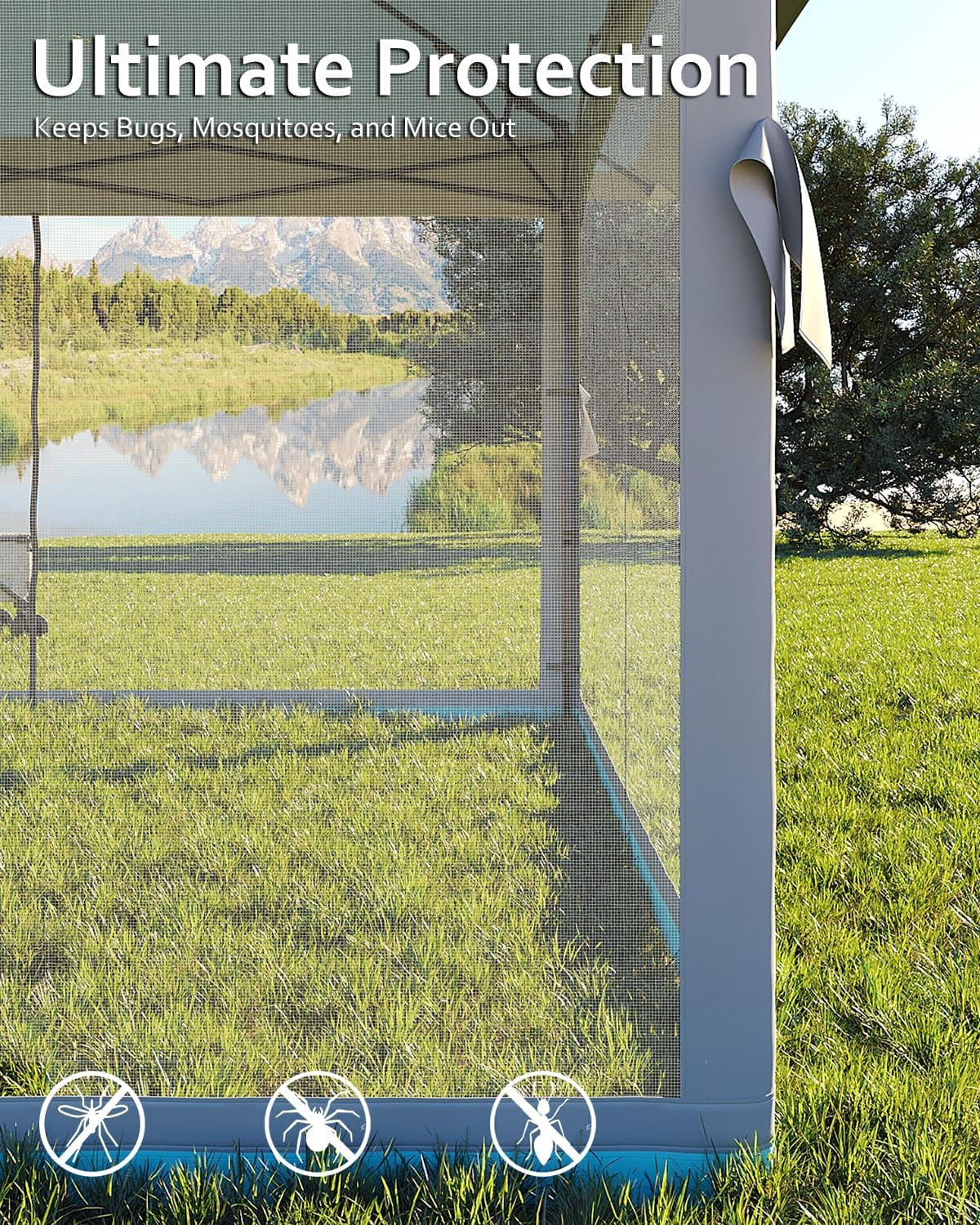 Roromall 12x12 Canopy Tent, Pop Up Canopy Gazebo with Mosquito Netting, Outdoor Gazebo with 4 Sandbags & Wheeled Bag, for Backyard & Patio Furniture, Patio, Deck