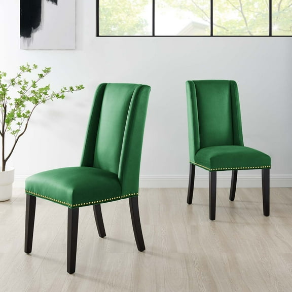 Modway Baron Performance Velvet Dining Chairs - Set of 2 in Emerald