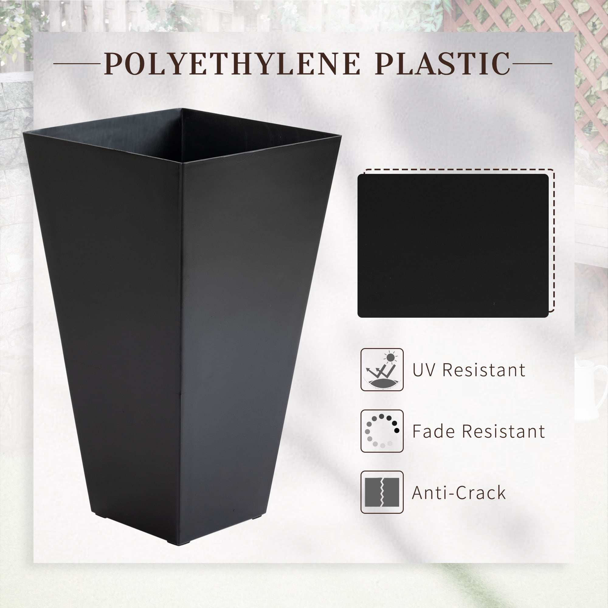 Set of 3 Tall Planters with Drainage Hole, 28" Outdoor Flower Pots, Indoor Planters for Porch Patio and Deck, Black