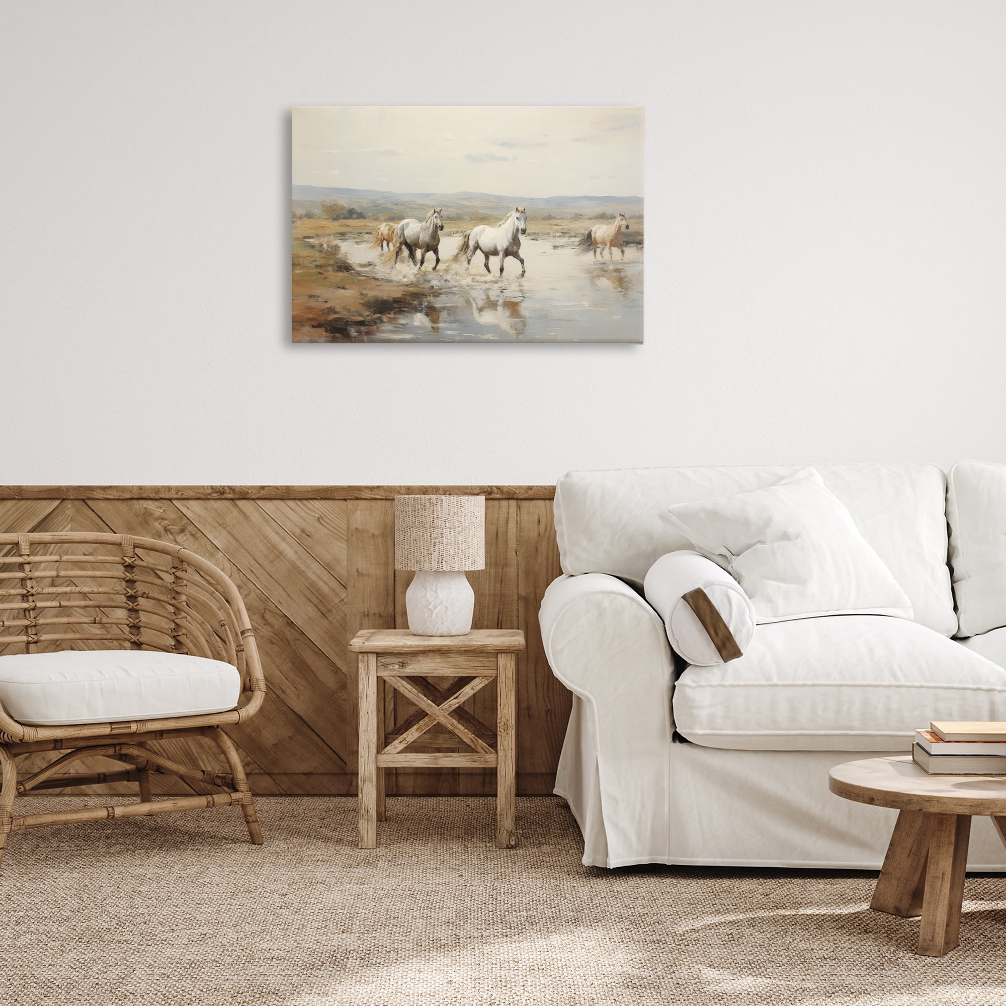 Stupell Industries Free Horses Running Landscape Painting Gallery Wrapped Canvas Art Print Wall Art, 30 x 20