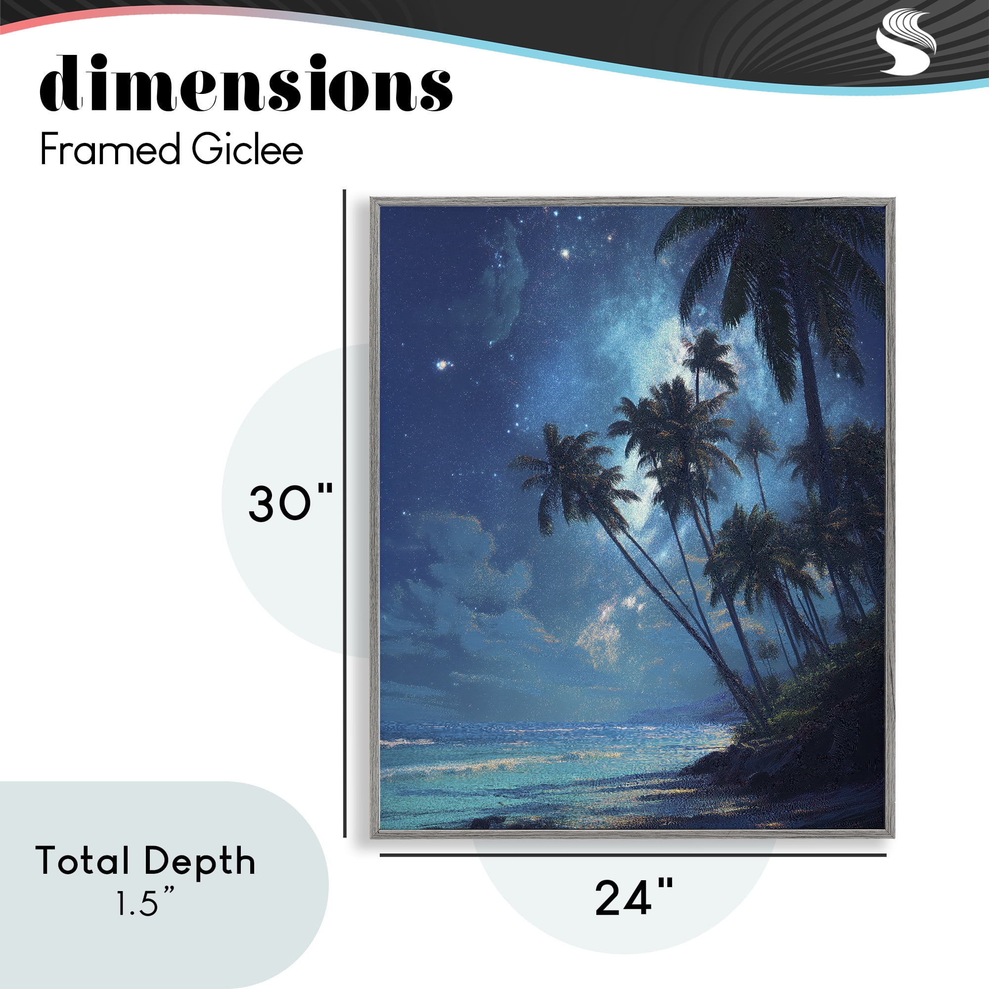 Moonlit Beach Palm Trees Gray Framed Giclee Art, design by Ziwei Li