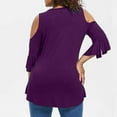 thumbnail image 4 of Meichang Cold Shoulder Tops for Women Plus Size 3/4 Bell Sleeve Shirt Dressy Casual V Neck Tunic Top Solid Loose Fit Summer T Shirts, 4 of 5