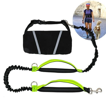 Hands Free Dog Leash for Running Jogging Walking with Zipper Pouch, Retractable Bungee Dog Leash Belt with Dual Padded Handles for Large/Medium Dogs, Adjustable Reflective Waist Belt