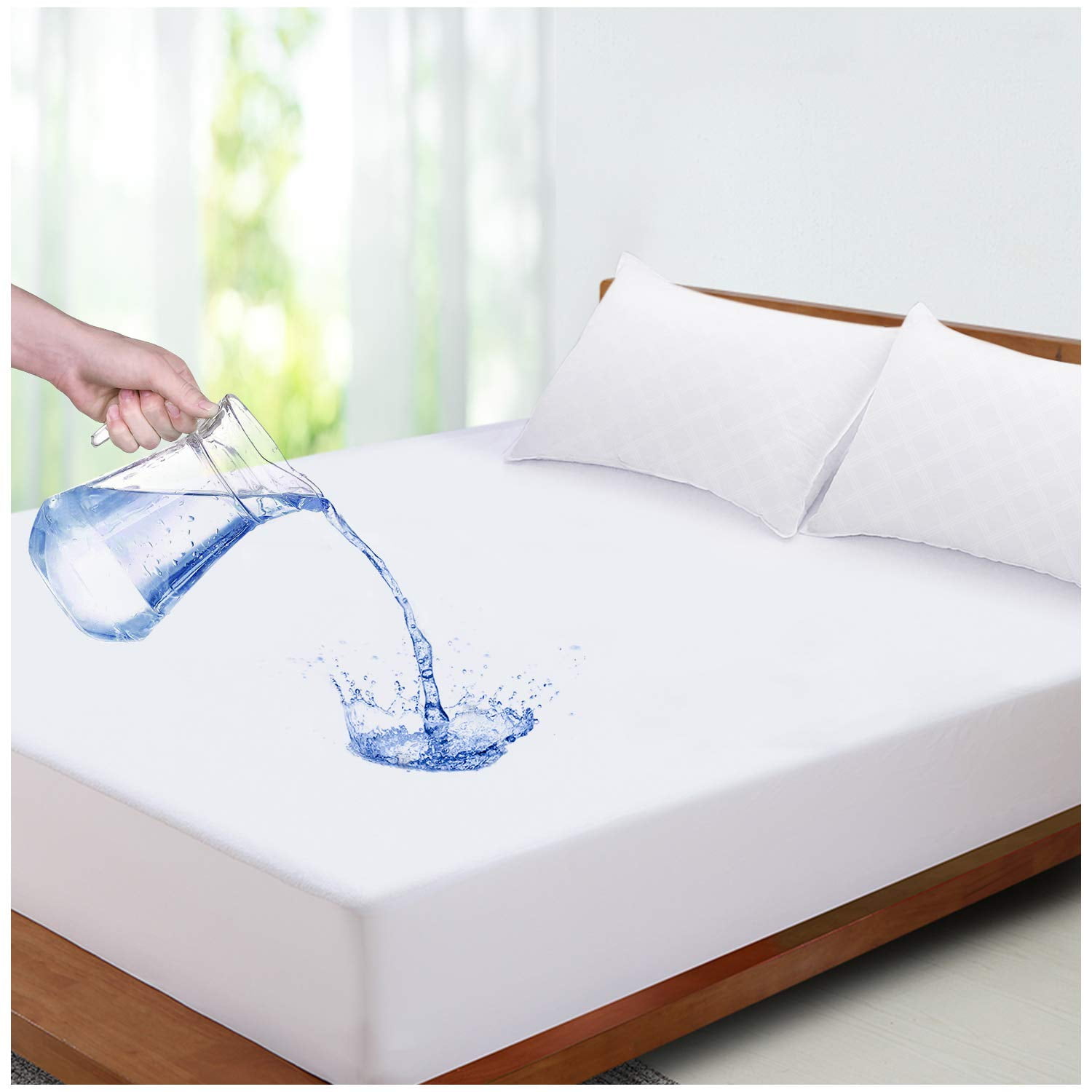 Mattress Protector Waterproof - Smooth Soft Cotton Terry Mattress Cover - 60' x 80' Noiseless Bed Mattress Protector, Queen Size