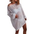 thumbnail image 4 of VISgogo Mujeres Bikini Cubrir Ups Color sólido Recorte de punto Suelto Casual Manga larga Vestido de playa Traje de baño Blusa VISgogo  moda, 4 of 8