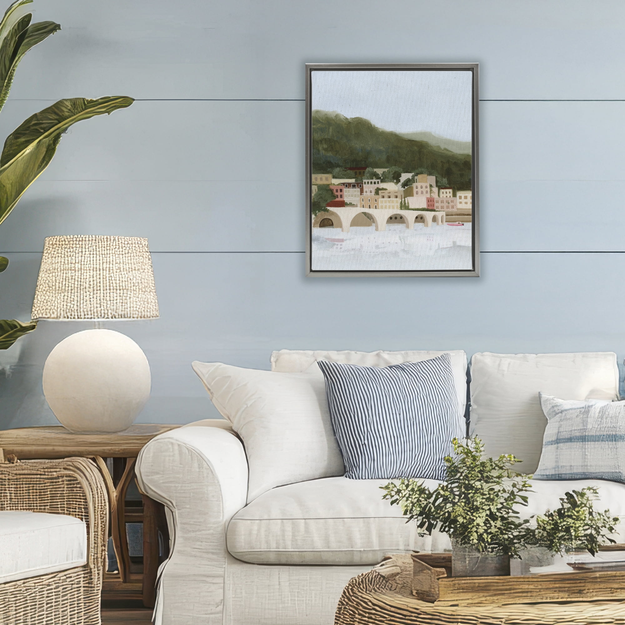 Stupell Industries Coastal Mountains By Sea Gray Framed Floater Canvas Wall Art, design by Grace Popp