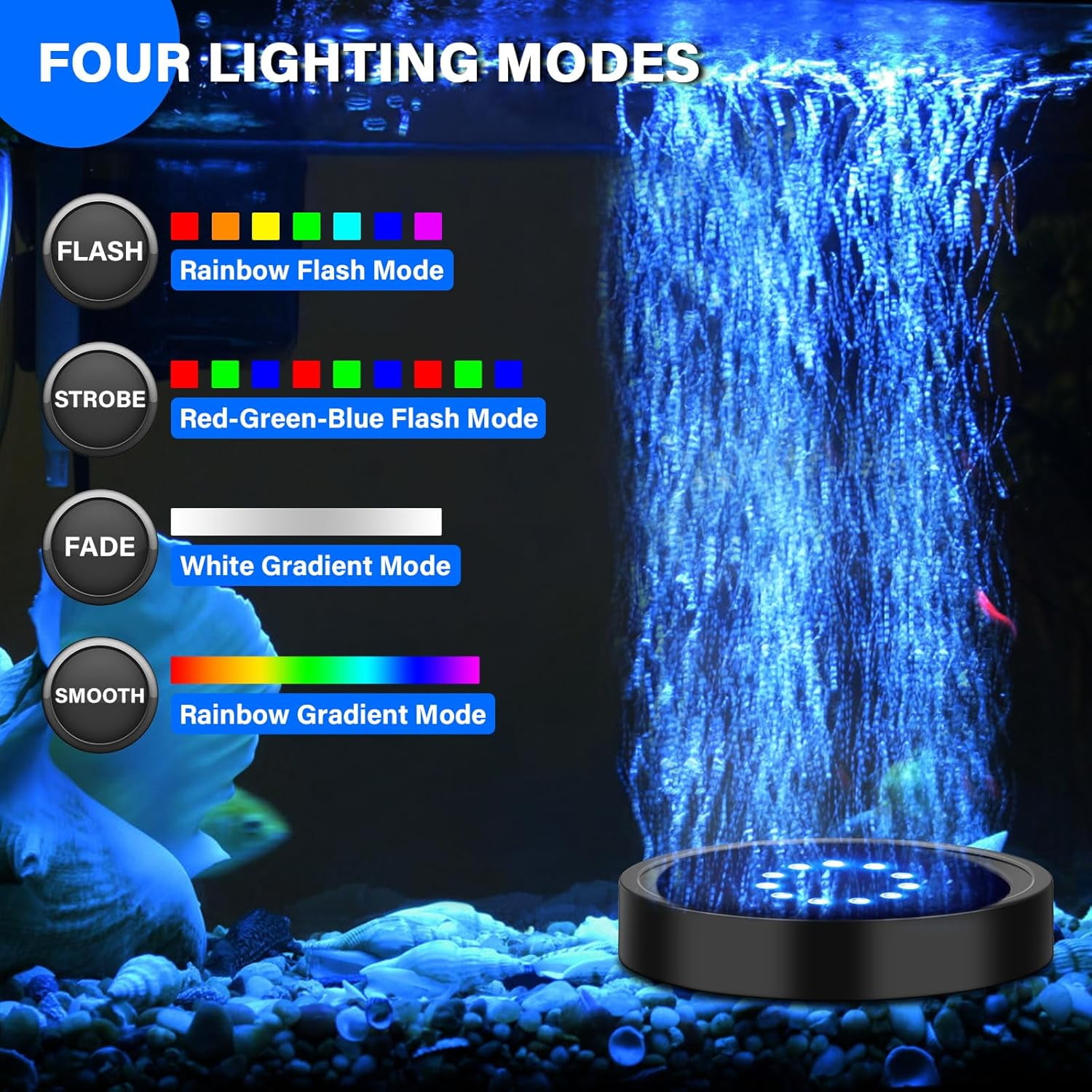 Aquarium Light with Timer for Fish Tank,LED Fish Tank Bubbler Stone Disk Light, Aquarium Oxygenation Kit, Submersible Fish Tank Decorations Accessories for Fish Tank Decoration, Turtle Fish Tank Deco