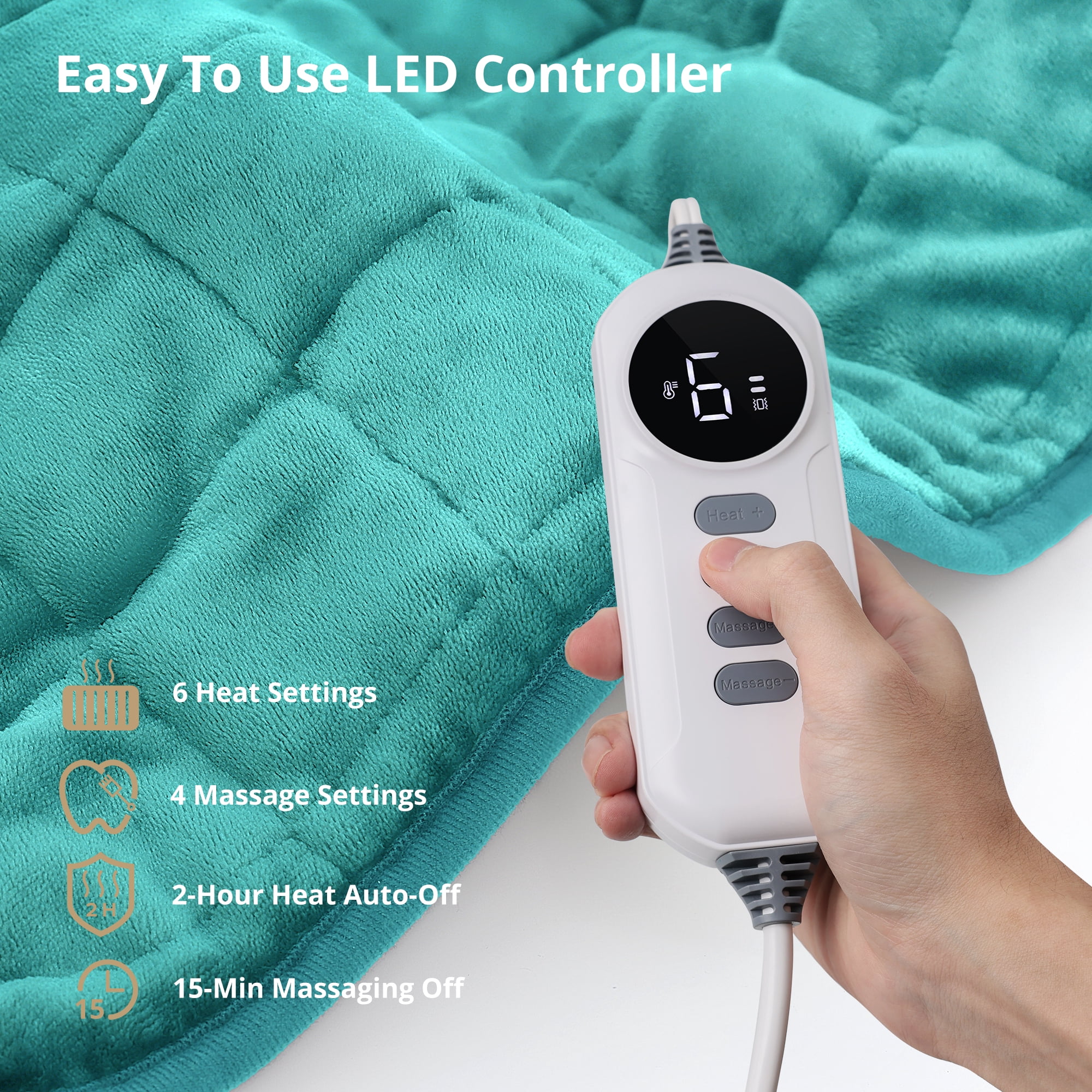 Heating Pad, Weighted Heating Pad with Massaging Vibrations, Massage Heating Pad for Back Cramps Shoulder Pain Relief, 6 Heat Settings & 4 Massage Modes, Gifts for Christmas, 24” x 12”
