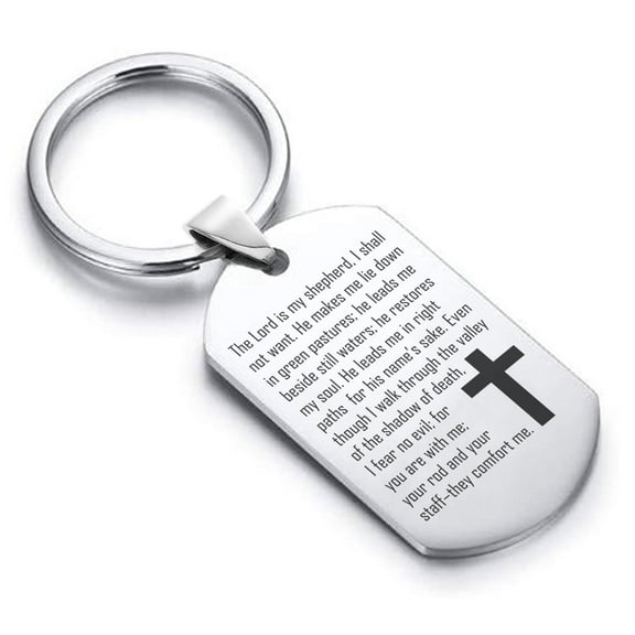 Stainless Steel The Lord Is My Shepherd Prayer Dog Tag Keychain Circle Ring