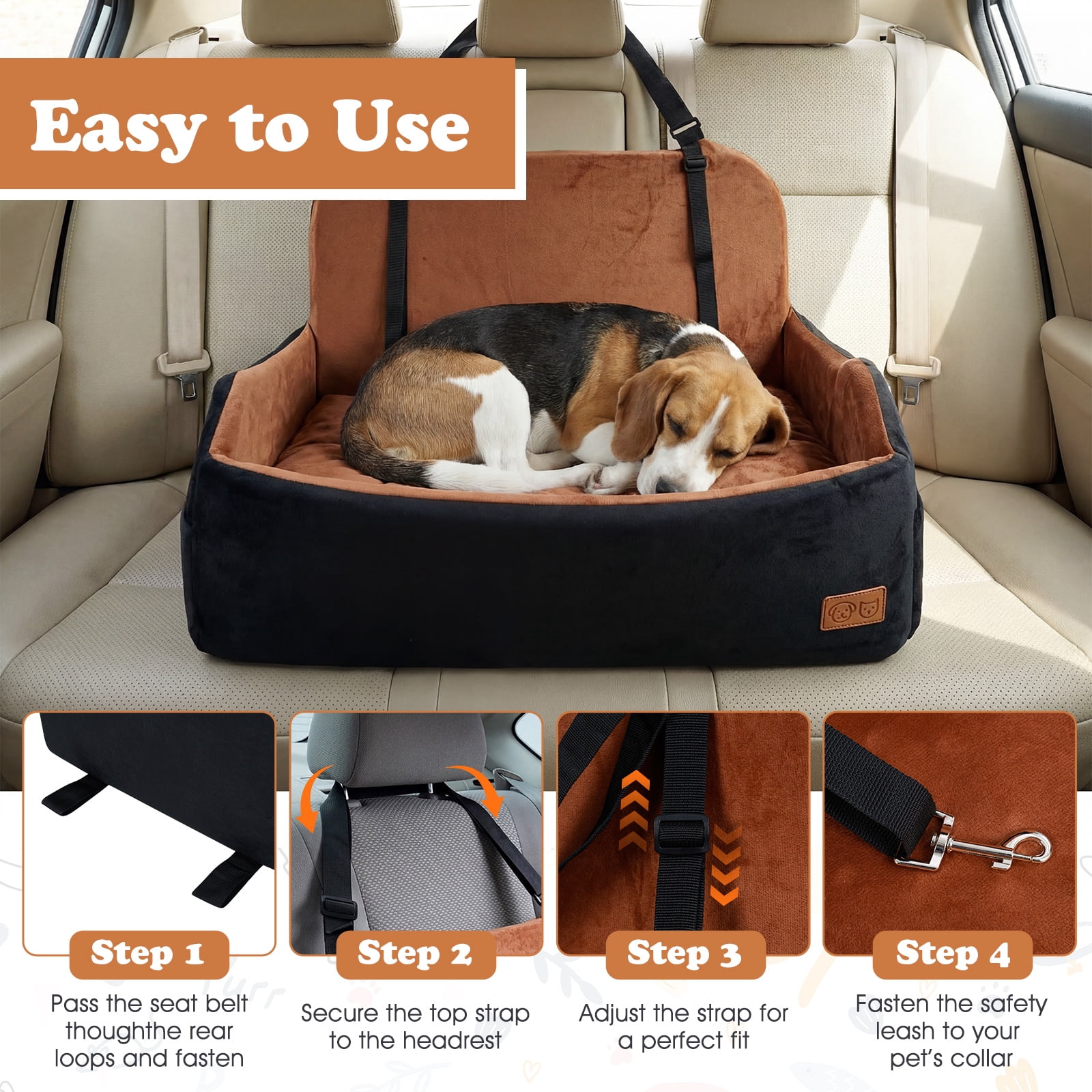 Gymax Dog Car Seat for Medium & Large Dogs Up to 55 lbsFoam Dog Booster Seat for Back