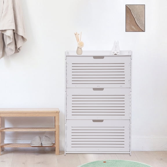 3-Layer PVC Modern Rectangular Freestanding White Tipping Shoe Cabinet 27.56*6.69*42.91inch